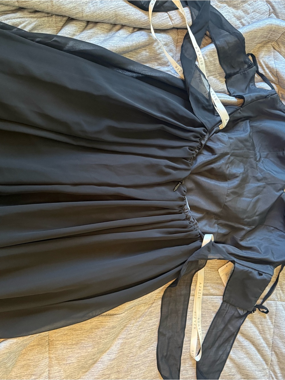 Azazie Black A-Line V-Neck Chiffon Gown with Thigh Slit - Picture 4 of 4